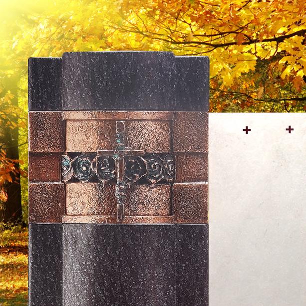 Granit Doppelgrabmal schwarz/wei mit Bronze Tabernakel - Santuario Nova