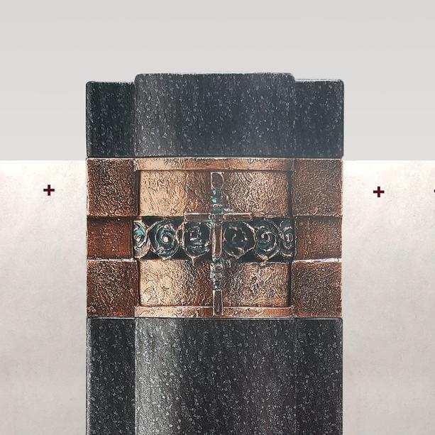 Granit Doppelgrabstein schwarz/wei mit Bronze Tabernakel - Santuario Grande