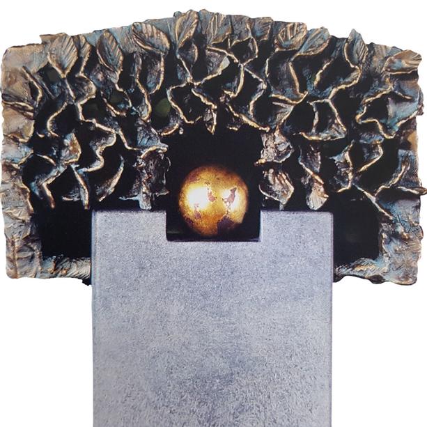 Kalkstein Doppelgrab Grabstein mit Bronze Symbol Kugel & Baum - Portici Flora