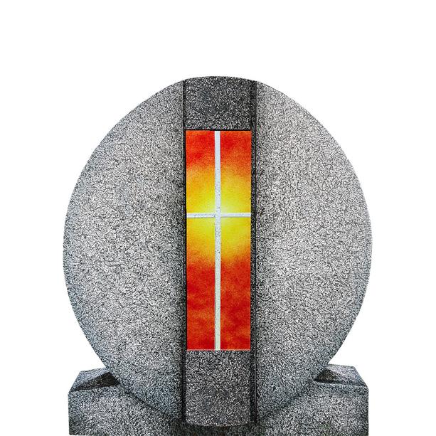 Granit Einzelgrab Grabdenkmal mit Glas Symbol Kreuz gelb/rot - Aversa Vetro