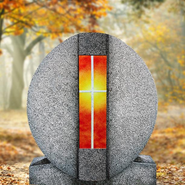 Granit Doppelgrab Grabdenkmal mit Glas Symbol Kreuz gelb/rot - Aversa Vetro