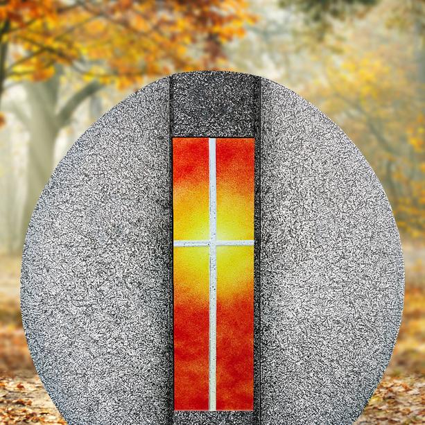 Granit Doppelgrab Grabdenkmal mit Glas Symbol Kreuz gelb/rot - Aversa Vetro