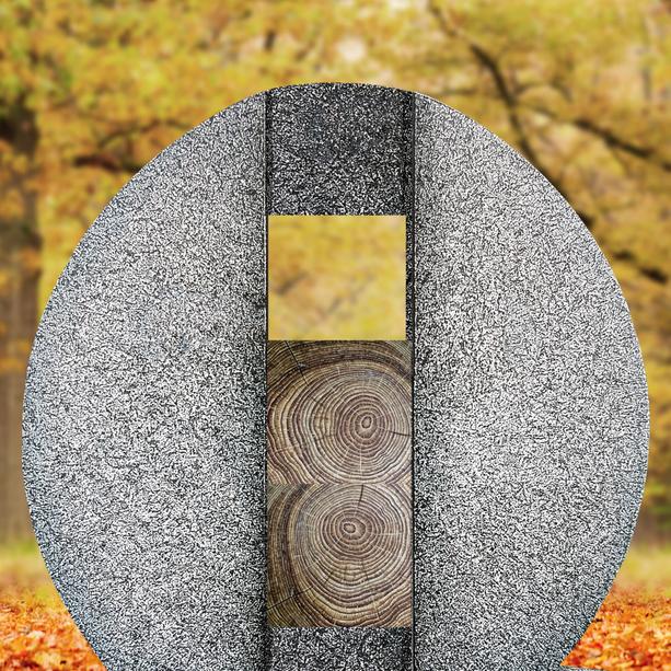 Ovaler Granit Urnengrab Grabstein mit Holz Symbol in Eiche - Aversa Legno