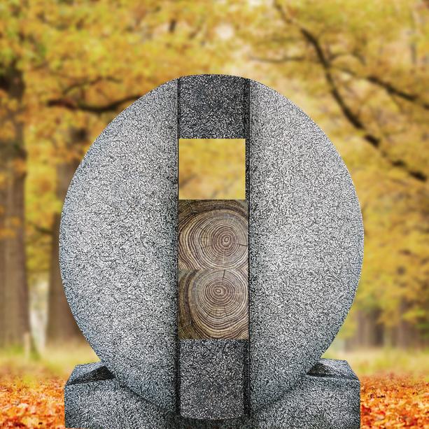 Granit Doppelgrab Grabdenkmal mit Holz Symbol in Eiche - Aversa Legno