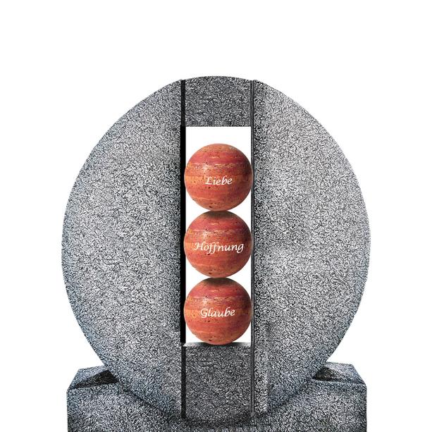Ovales Granit Einzelgrab Grabdenkmal mit Kugeln in Rot - Aversa Palla