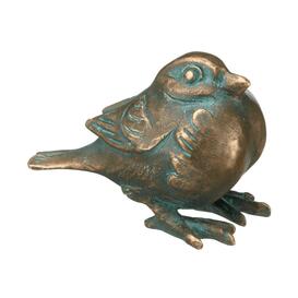 Vogelskulptur aus Bronzeguss mit grner Patina - Spatz...