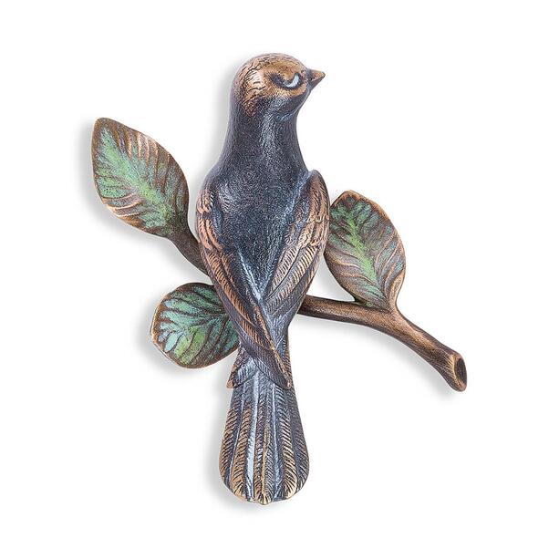 Bronze-Vogelfigur sitzt auf Zweig fr Grabmale - Vogel auf Ast rechts