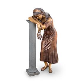 Trauernde Bronze Mädchenfigur mit Rose - lebensgroß -...