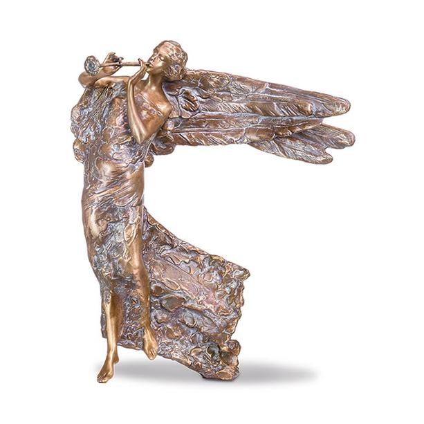 Stilvoller Bronze Grabengel spielt Posaune - Angelo Sura