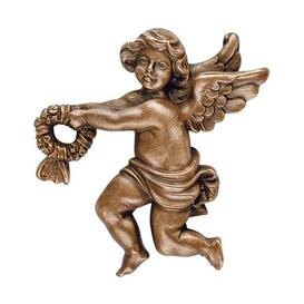 Metall Wandfigur Engel mit Kranz - Angelo Gara links / Bronze braun
