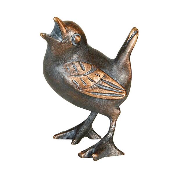 Singender Bronzevogel als Grabfigur - Vogel Pipin / Bronze braun