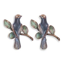 V�gel sitzen auf Zweig - Grabfigurenset aus Bronze - V�gel auf Ast / Bronze braun