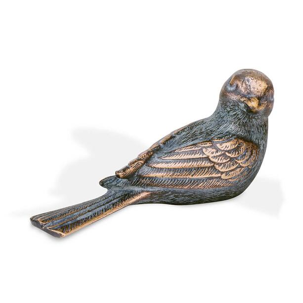 Sitzender Vogel aus Bronze/Aluminium fr Grab - Vogel Pan rechts / Bronze braun