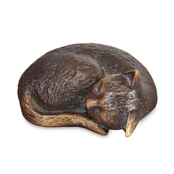 Liegende Katzenfigur aus Bronzeguss oder Alu - Katze schlft / Bronze braun
