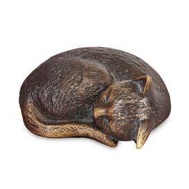 Liegende Katzenfigur aus Bronzeguss oder Alu - Katze schl�ft / Bronze braun