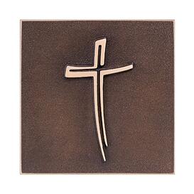 Kleine Bronze/Alu Tafel als Grabornament mit Kreuz -...
