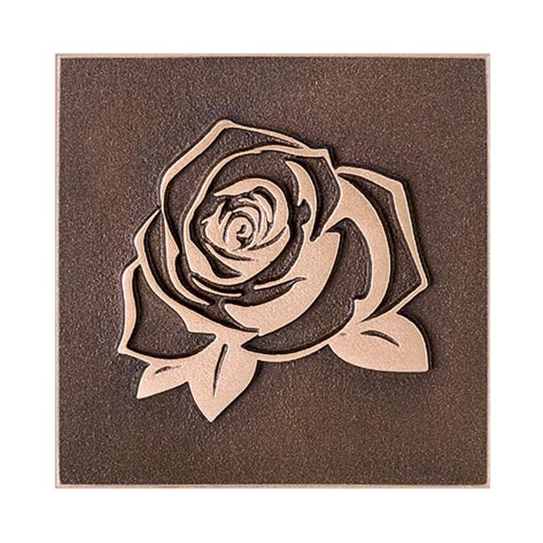 Rosenornament auf eckigem Relief aus Bronze/Alu - Tafel Rosenblte