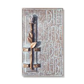 Bronze Wandtafel mit Rose und Inschrift - Liebe bleibt