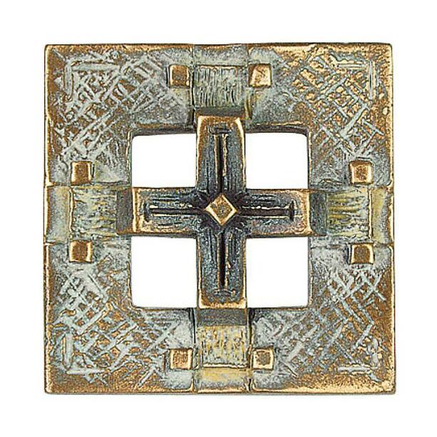 Kleines Bronze-Ornament mit Kreuz - eckiges Design - Barat