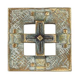 Kleines Bronze-Ornament mit Kreuz - eckiges Design - Barat