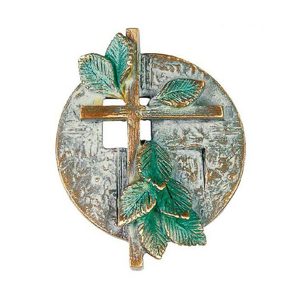 Rundes Grabornament aus Bronze mit Kreuz - floral - Nilus