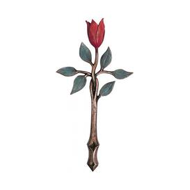 Farbige Bronzeblume in Kreuzform fr Wand - Blumenkreuz