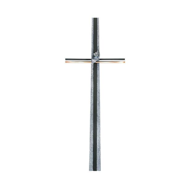 Schönes Bronze Standkreuz mit Blatt und Rose - Kreuz Anuna