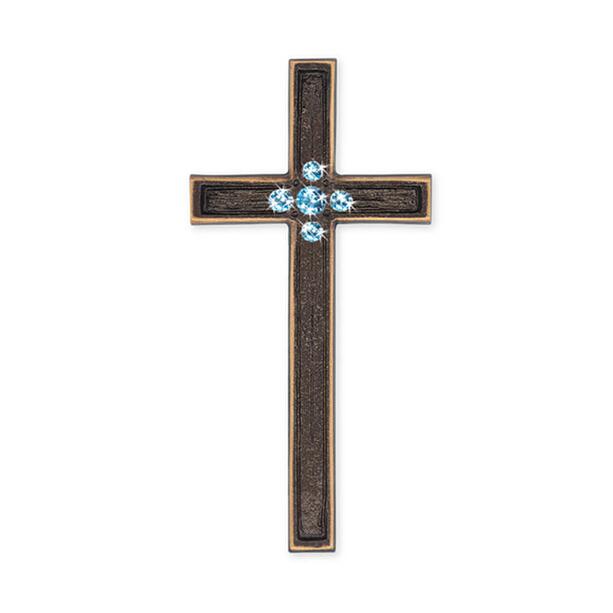 Kleines Kreuz Bronze/Alu mit blauen Swarovskisteinen - Kreuz Gorania