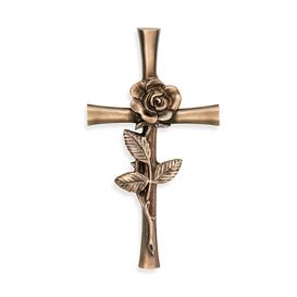 Kleines Metallkreuz mit Rosenblte - Bronze/Alu - Rosenkreuz
