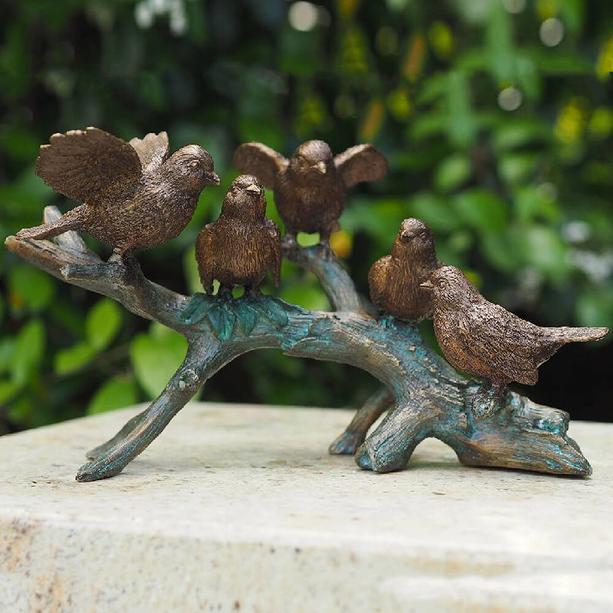 Bronze Vgel sitzen auf grnem Ast - Tier Grabfigur - Vogelschwarm