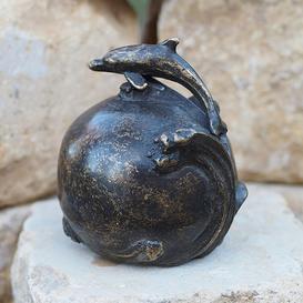 Delfin auf Welle - Bronze Gedenkfigur frs Grab - Kugel...