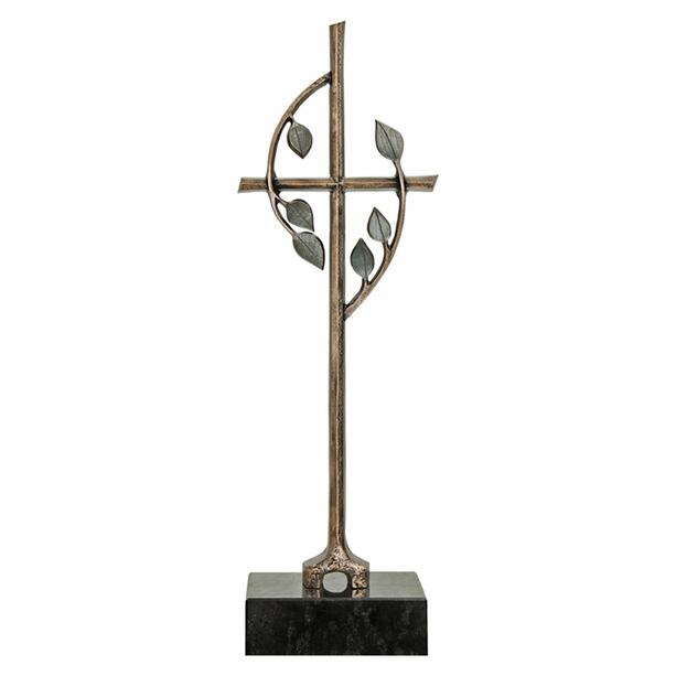 Standkreuz fr Grabdekoration mit kunstvollem Bltter-Ornament aus Metall - Nico