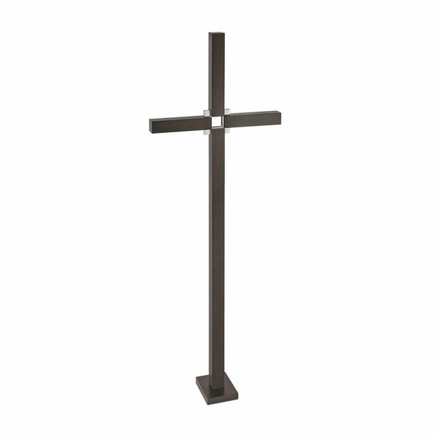 Dunkelbraunes Kreuz aus Bronze mit Edelstahldetails - Plinia