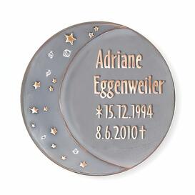 Runde Gedenktafel mit Mond und Sternen f�r den Grabstein...