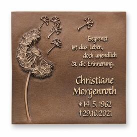 Quadratische Gedenktafel aus Bronze mit Motiv Pusteblume...