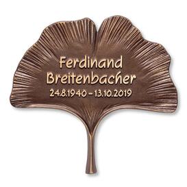 Bronze Gingko Blatt als Grabtafel mit pers�nlicher...