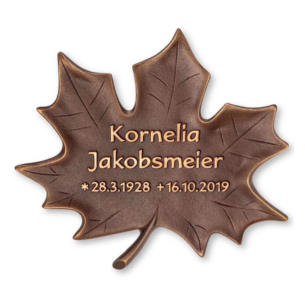 Bronze Ahornblatt Gedenktafel f�r die Wandmontage mit Schrift - Autumna