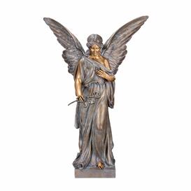 Stehender Engel aus Bronze mit Rose als einzigartiger...