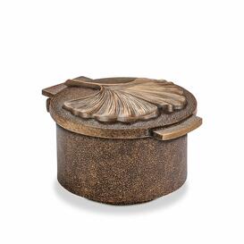 Stilvoller Weihwasser Kessel aus Metall mit Gingko Blatt - Ignatia / Bronze braun