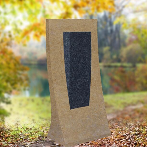 Moderner Doppelgrab-Grabstein als Plastik in Kalkstein & Granit - Ritomo Deus