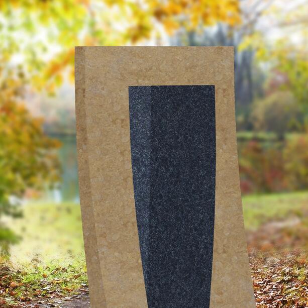 Moderner Doppelgrab-Grabstein als Plastik in Kalkstein & Granit - Ritomo Deus