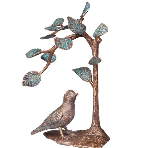 Zweiteiliger Urnengrabstein mit Lebensbaum & Vogel aus Bronze - Ramo Oris