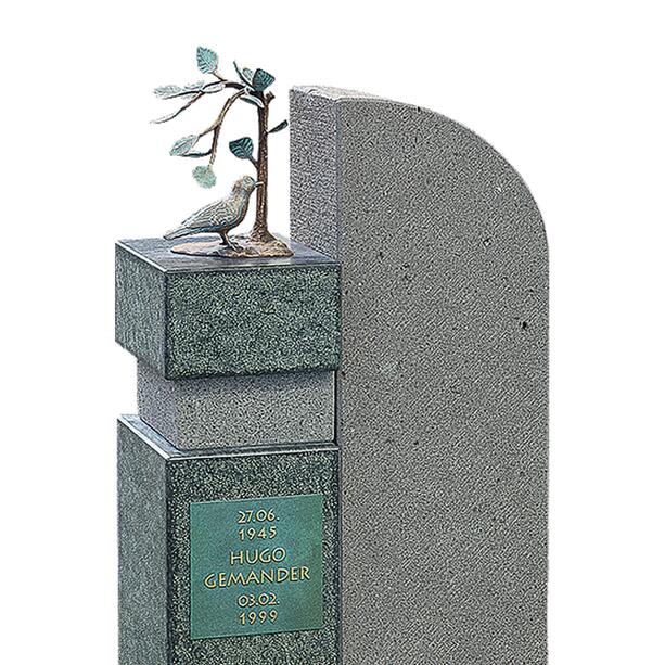 Zweiteiliger Doppelgrabstein mit Lebensbaum & Vogel aus Bronze - Ramo Oris