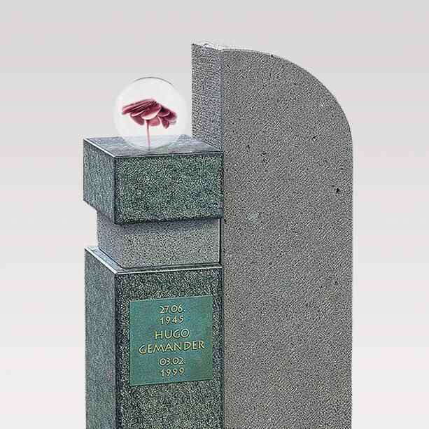 Modernes zweiteiliges Urnengrabmal mit Glaskugel & Orchidee - Ramo Vita