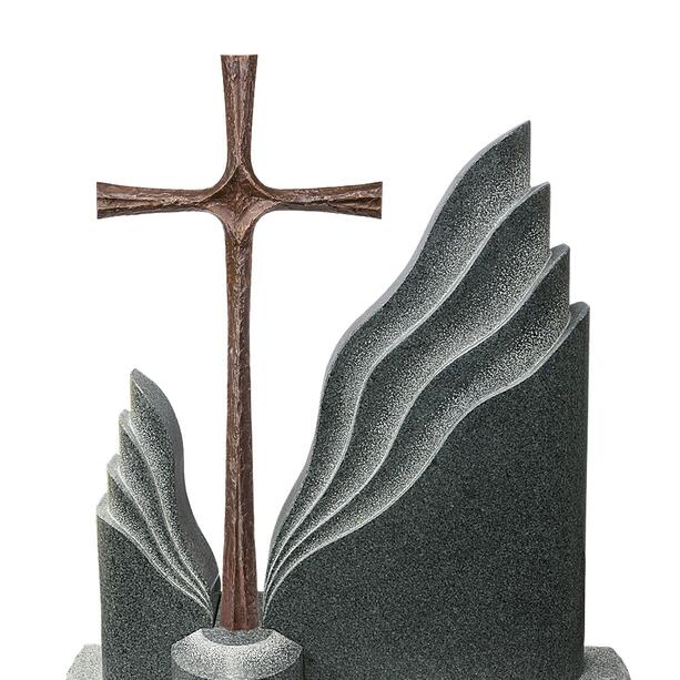 Zweiteiliger Granit Urnengrabstein mit edlem Bronze Kreuz - Symeon Cruzis