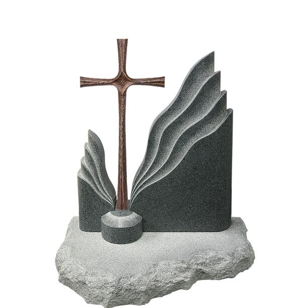 Zweiteiliger Granit Urnengrabstein mit edlem Bronze Kreuz - Symeon Cruzis