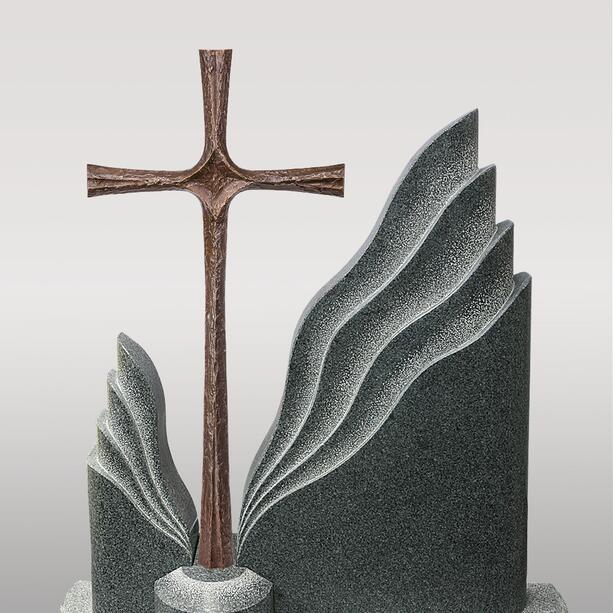 Zweiteiliger Granit Einzelgrabstein mit edlem Bronze Kreuz - Symeon Cruzis