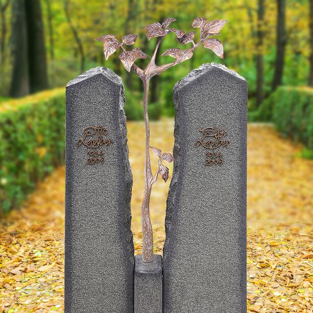 Zweiteiliges Granit Grabmal fr ein Einzelgrab mit Bronze Lebensbaum - Magnus Flora