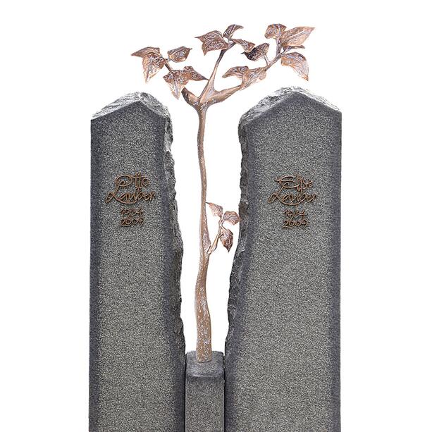 Zweiteiliges Granit Grabmal fr ein Einzelgrab mit Bronze Lebensbaum - Magnus Flora