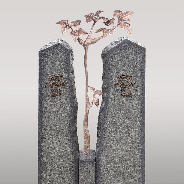 Zweiteiliges Granit Grabmal fr ein Doppelgrab mit Bronze Lebensbaum - Magnus Flora